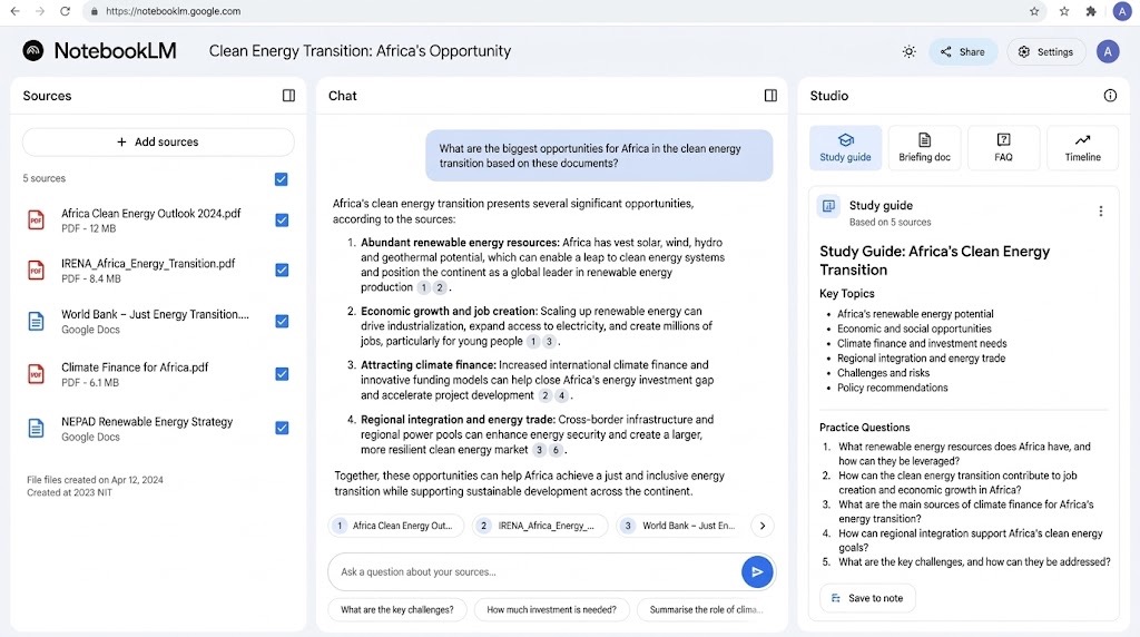NotebookLM real interface screenshot
